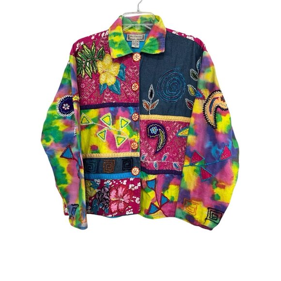 New Directions Jackets & Blazers - Vintage Women Patchwork Embroidered Jacket Sz M‎ Boho Hippie Art to Wear Tie Dye